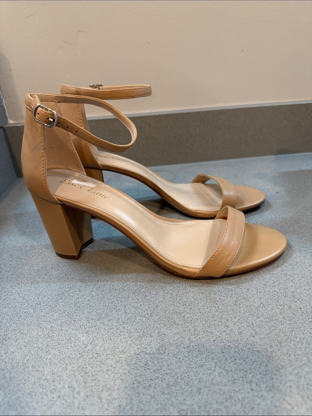 Essex Lane Nude Tan Ankle-Strap Block Heel Sandal